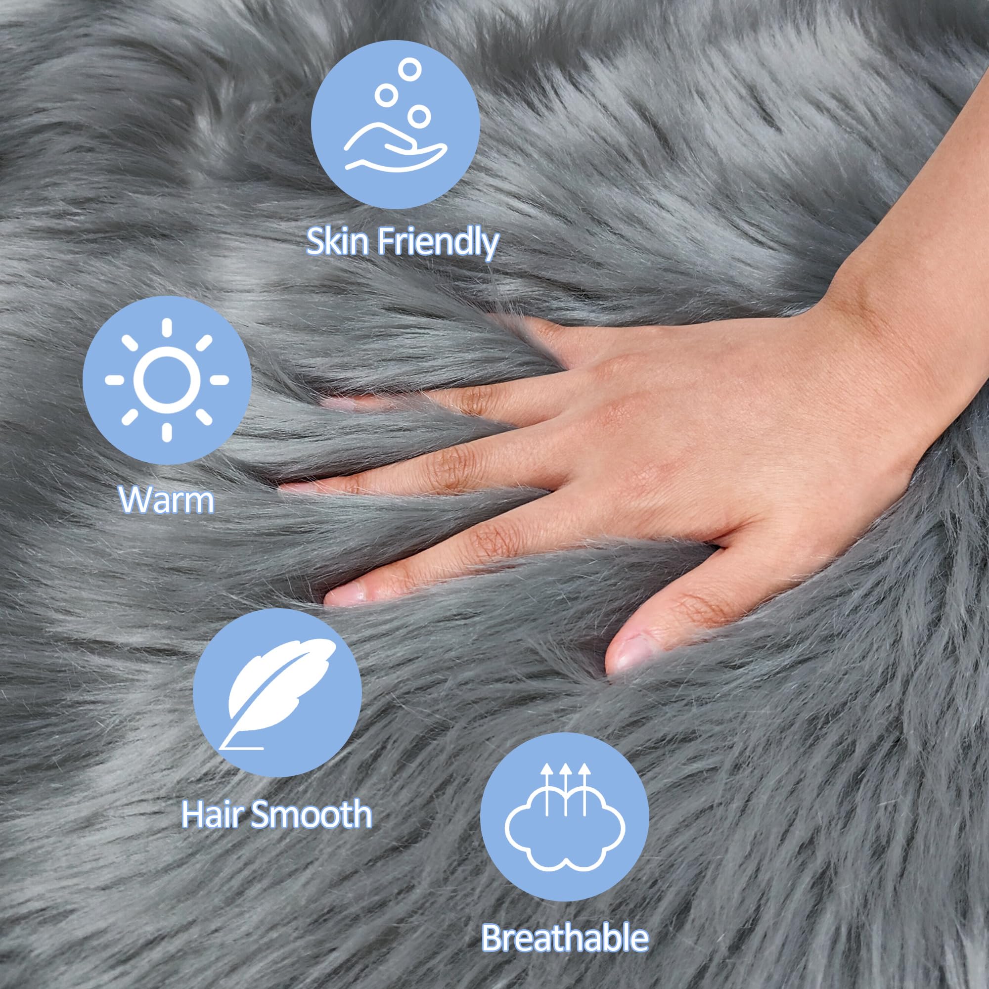 Tennola Grey Round Rugs For Bedroom, Fluffy Circle Rug 2 2 Feet For Kids Room, Furry Carpet For Teen Girls Room, Non-Slip Shaggy