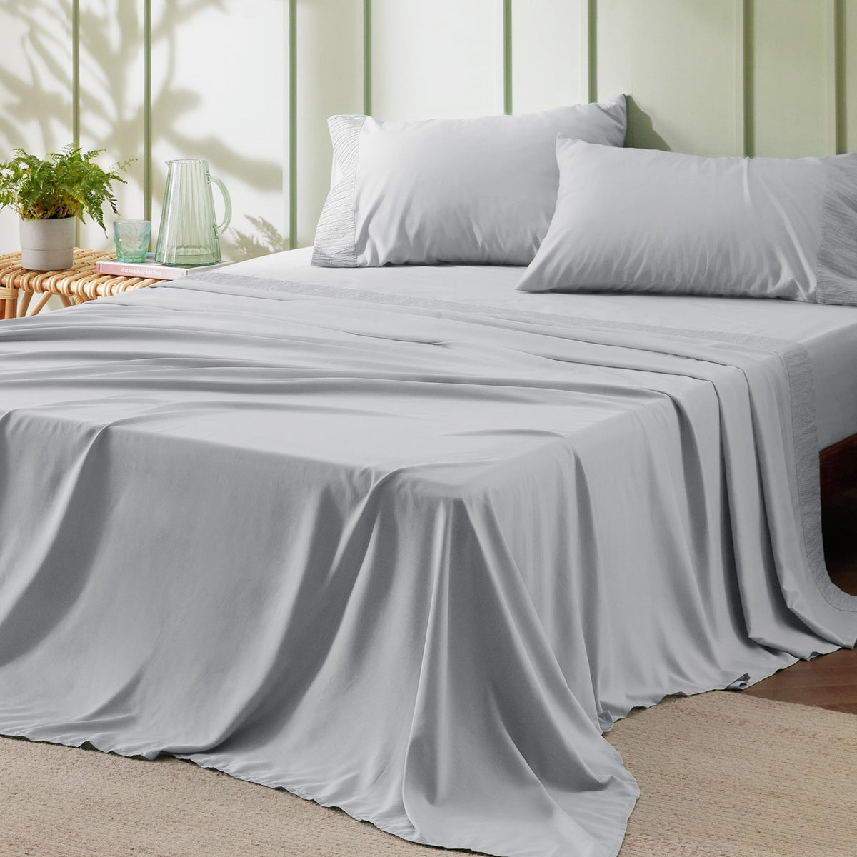 Bedsure King Size Sheets - Soft Sheets For King Size Bed, 4 Pieces Hotel Luxury Light Grey King Sheets, Easy Care Polyester Micr