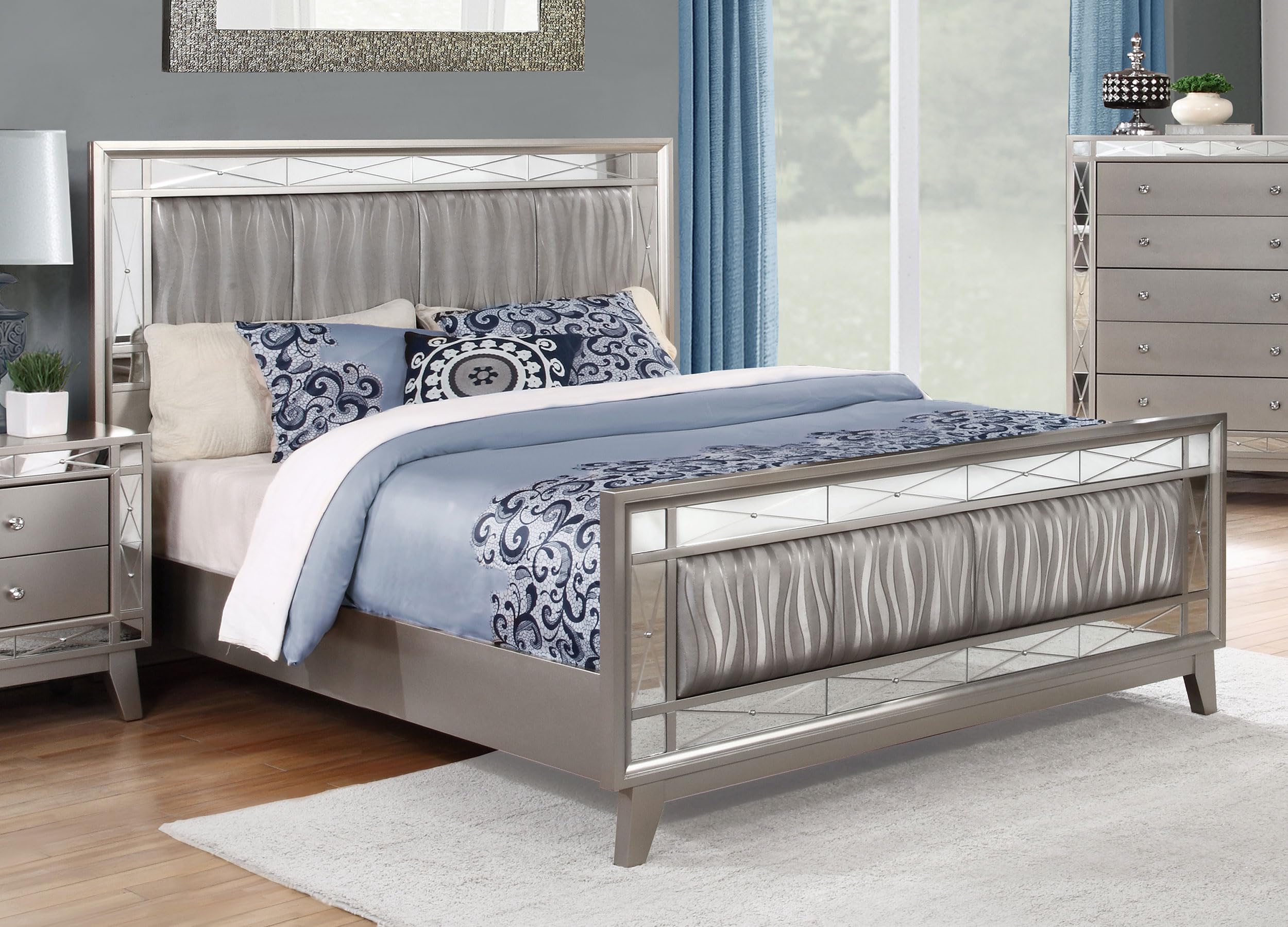 Coaster Home Furnishings Leighton Modern Classic Fabric Upholstered Full Size Panel Bed Frame 48-inch Headboard Metallic Mercury 204921F