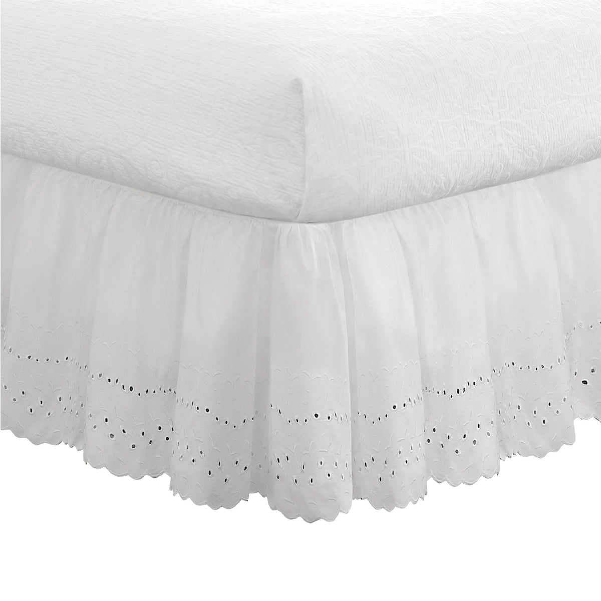 Fresh Ideas Ideas Ruffled Eyelet Bed Skirt Dust Ruffle With Gathered Styling And Embroidered Details, 18' Drop Length, Queen, W