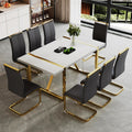 Ebullient White Dining Table Set For 8,Rectangular Mdf Kitchen Table And Leather Dining Chairs Set Of 8, 9 Piece Dining Room Tab