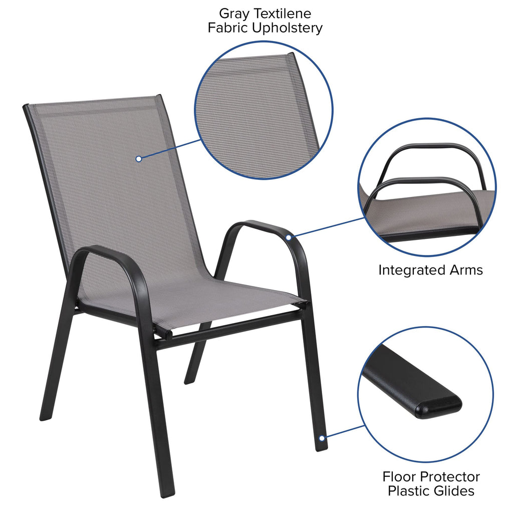 Flash Furniture Brazos Series 7-Piece Glass Patio Table And Chairs Set, Outdoor Patio Dining Set With Rectangular Table And 6 Sling Patio Chairs, Gray