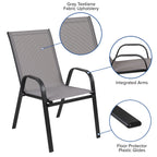 Flash Furniture Brazos Series 7-Piece Glass Patio Table And Chairs Set, Outdoor Patio Dining Set With Rectangular Table And 6 Sling Patio Chairs, Gray