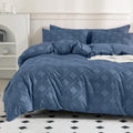 Jellymoni Blue Duvet Cover Full Size - 3 Pcs Microfiber Tufted Duvet Cover Set, Boho Textured Duvet Cover Jacquard Rhombus Geome