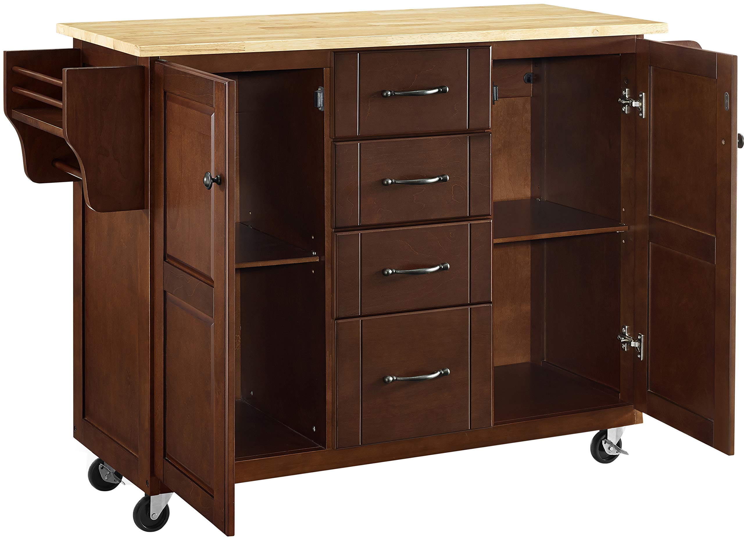 Crosley Furniture Eleanor Wood Top Rolling Cart Kitchen Island with Spice Rack, Storage Drawers and Shelves, Mahogany
