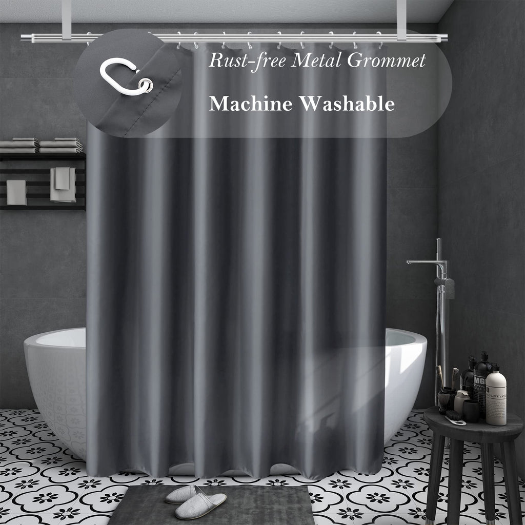 Aoohome Standard Shower Liner, Solid Polyester Fabric Solid Shower Curtain Liner For Hotel With Hooks, Water Repellent, Weighted