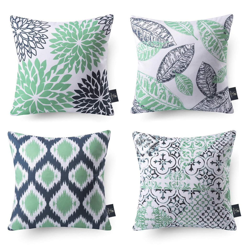 Phantoscope Set Of 4 New Living Series Cyan Blue Throw Decorative Pillow Cover Cushion Cover Geometric-Pattern 18 X 18 Inches 45