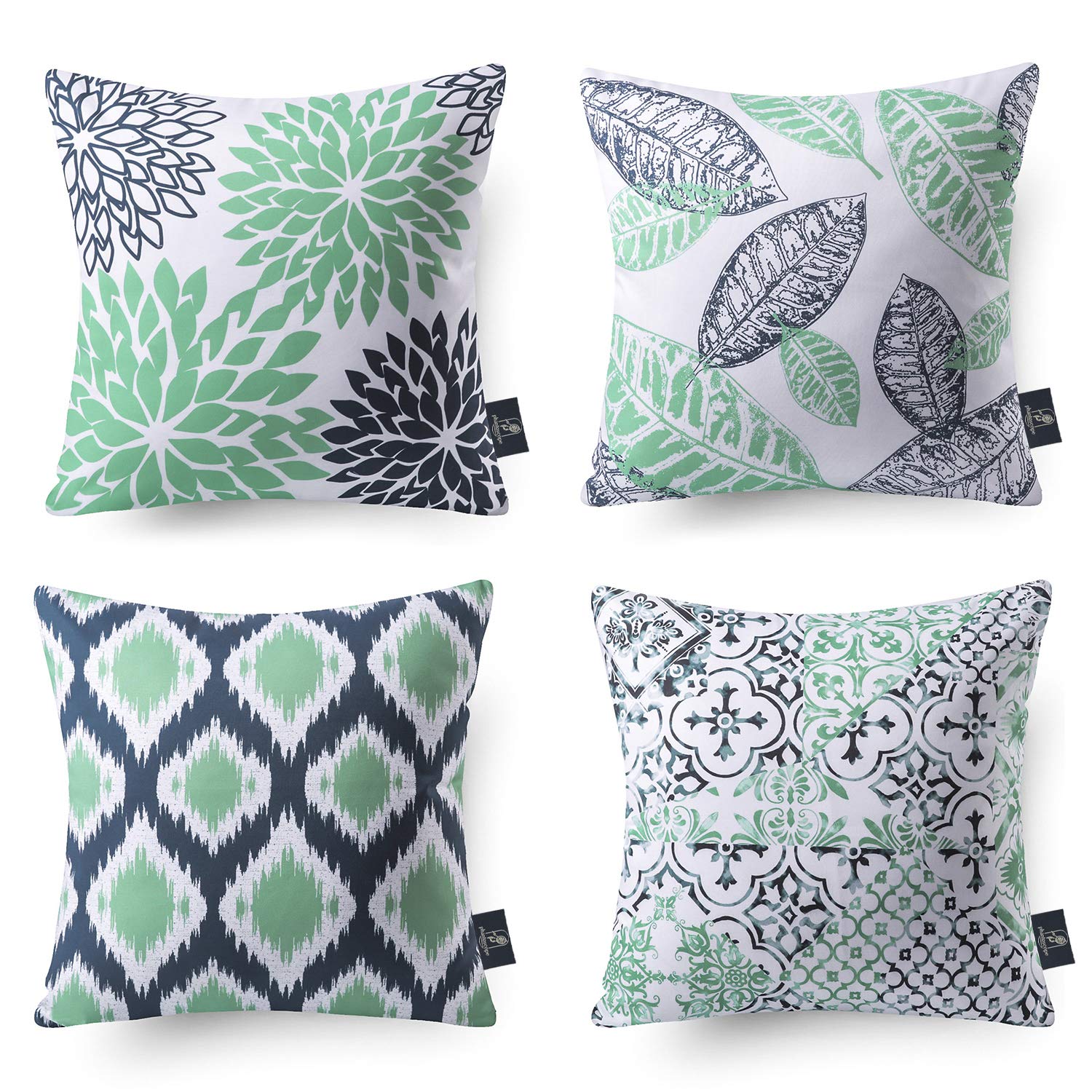 Phantoscope Set Of 4 New Living Series Cyan Blue Throw Decorative Pillow Cover Cushion Cover Geometric-Pattern 18 X 18 Inches 45