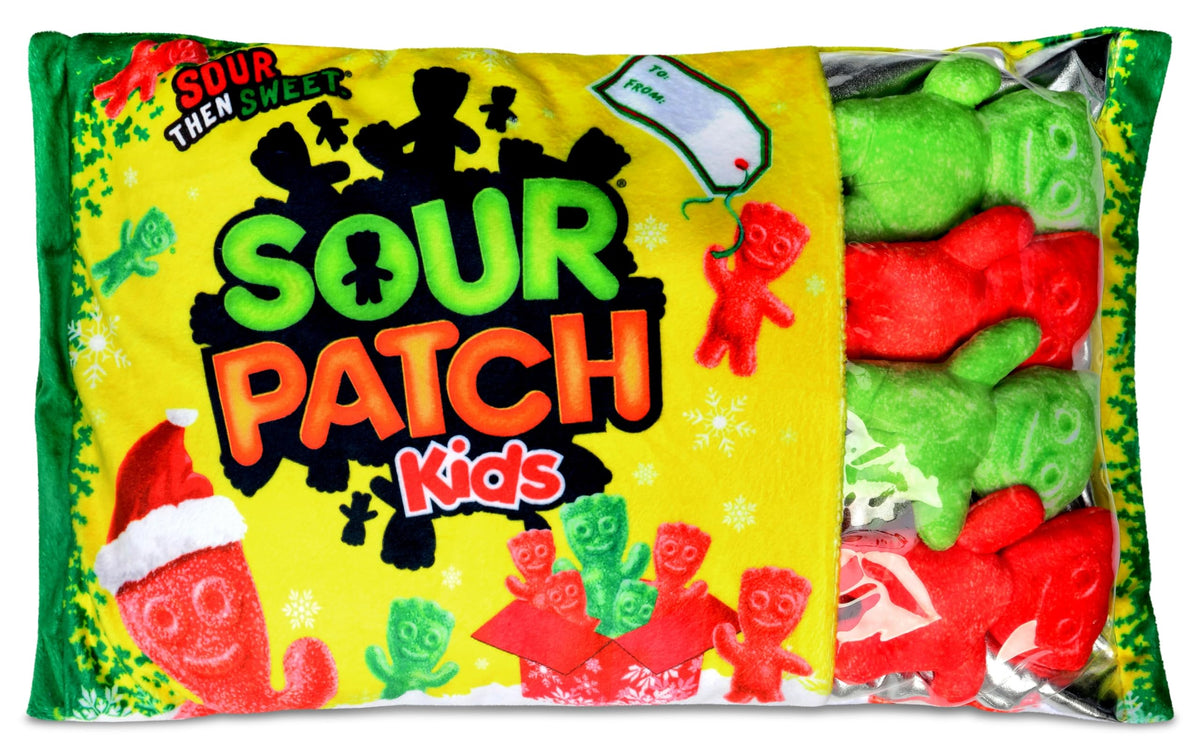 Iscream Sour Patch Kids Christmas Package 18' X 12' Pillow Set With Mini Spk Candy Pillows
