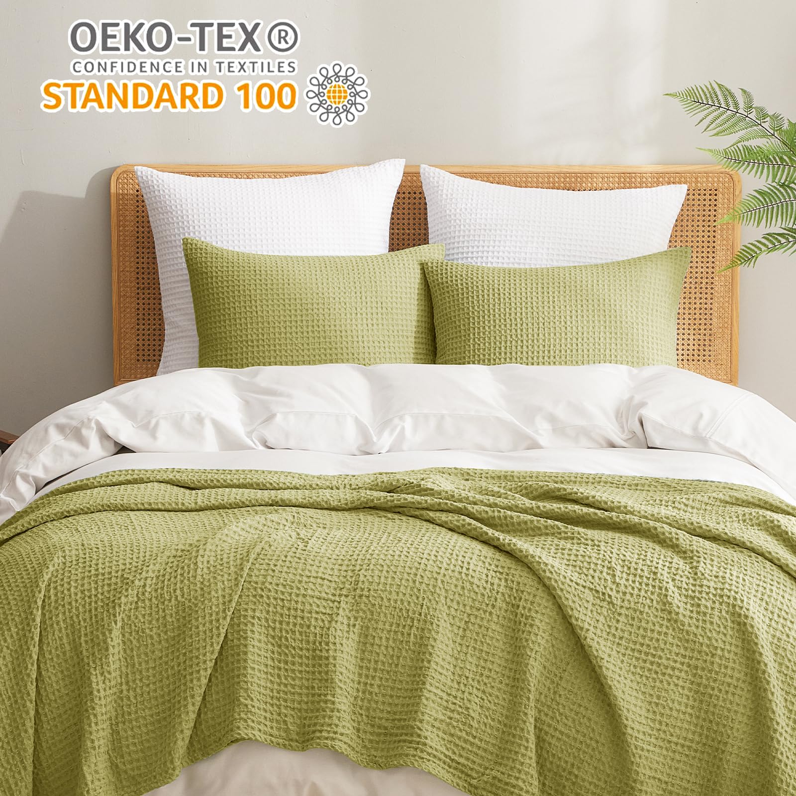 Phf Ultra Soft Waffle Weave Euro Shams Pillow Covers 26' X 26' 2 Pack, No Filling, Breathable Skin-Friendly Euro Throw Pillow Covers For Bed Couch Sofa, Olive Green