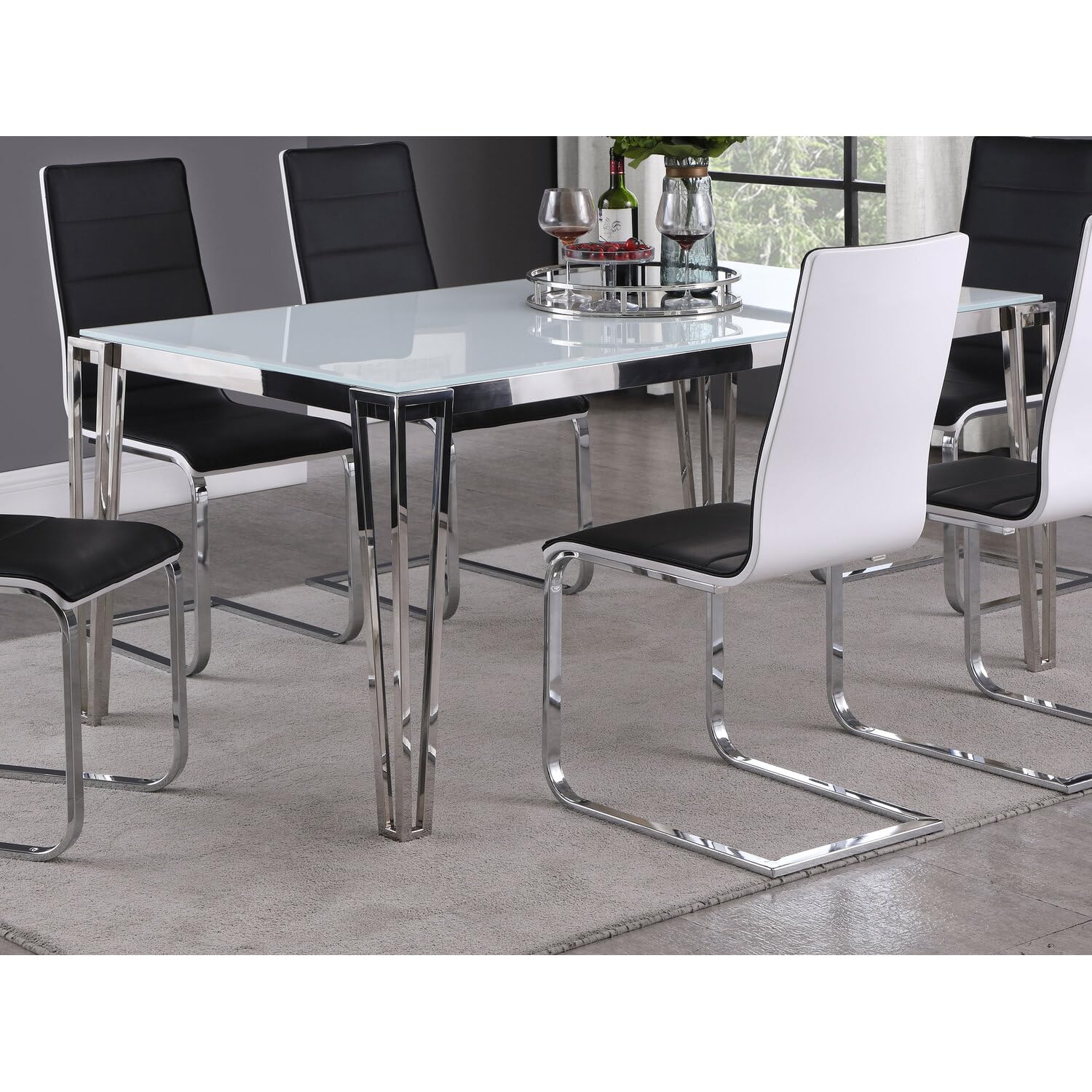 Coaster Furniture Pauline Rectangular Metal Leg White and Chrome Dining Table 193001