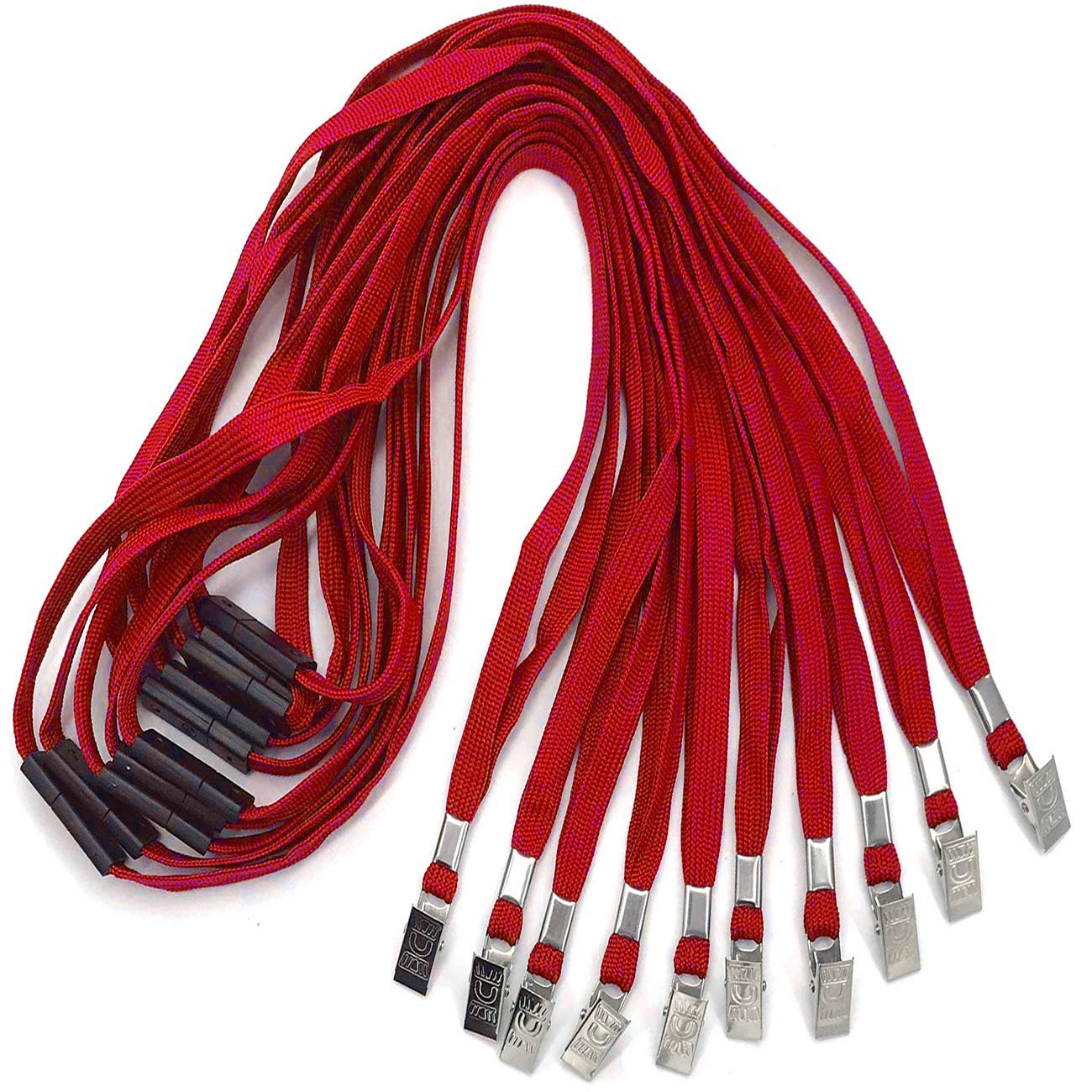 Safety Black Lanyards Breakaway Lanyard Comfortable Neck Straps Premium Bulk Lanyards Badge Bulldog Clip (Red, 25 Pack)