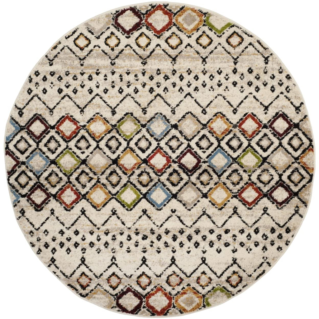SAFAVIEH Amsterdam Collection Area Rug - 5'1'' Round, Ivory & Multi, Moroccan Boho Design, Non-Shedding & Easy Care, Ideal for H