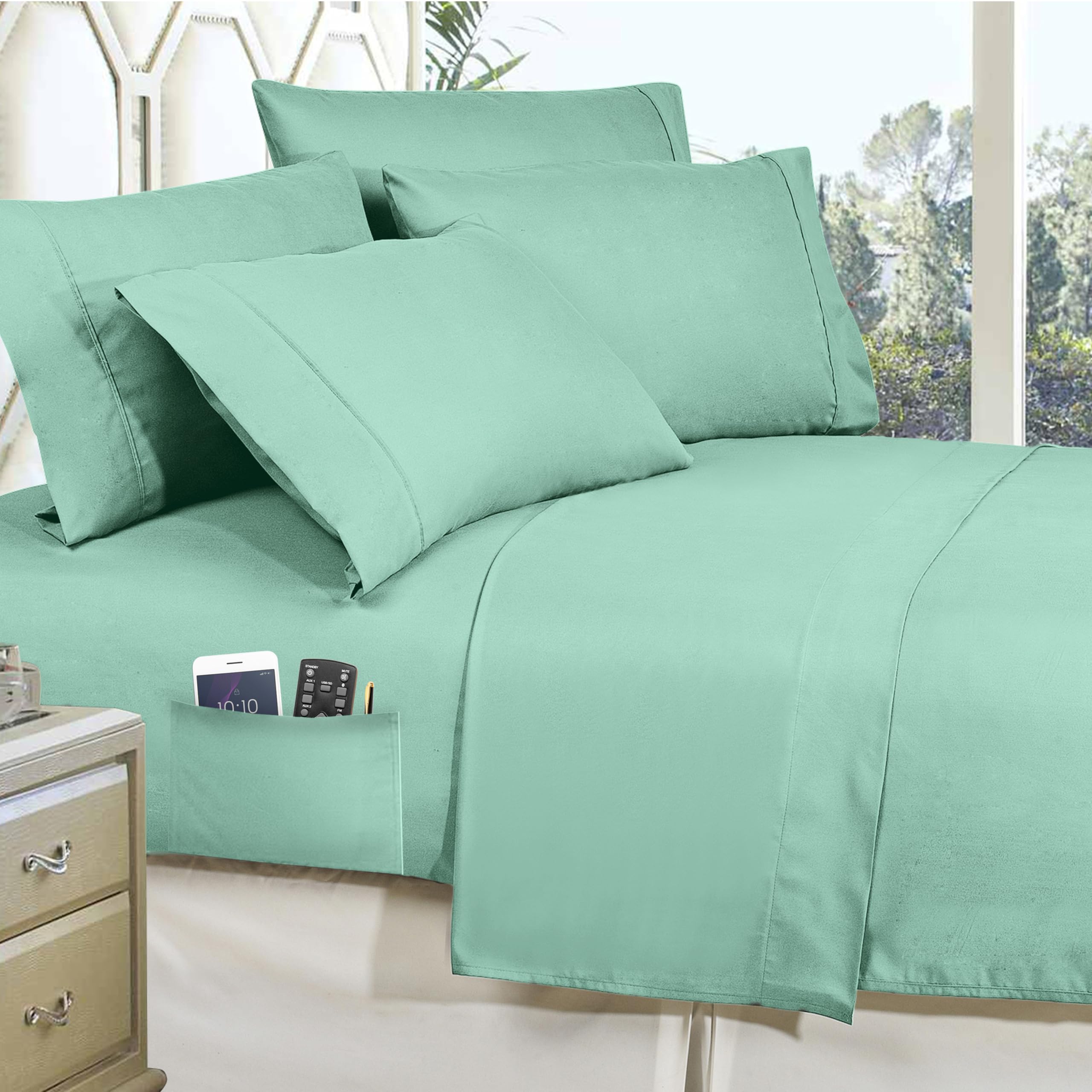 Elegant Comfort Luxury Softest, Coziest 8-Piece Bed-In-A-Bag Comforter Set - Silky Soft Complete Set Includes Bed Sheet Set With Double Sided Storage Pockets, Full/Queen, Mint Green