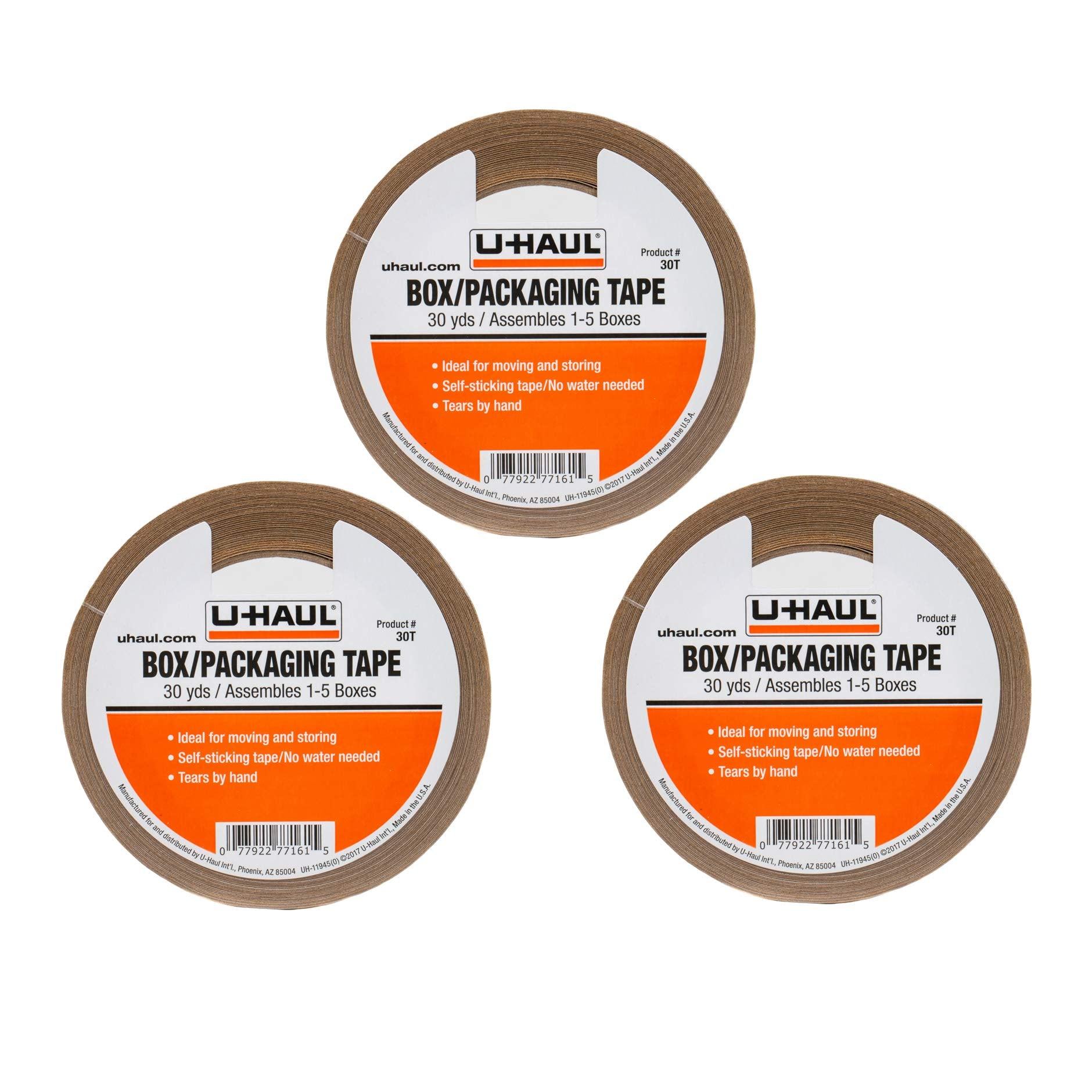 U-Haul Moving Box Paper Tape (Ideal For Moving, Packing, Storage Boxes) - Pack Of 3 Rolls (30 Yard Rolls, 90 Yards Total) - Easi