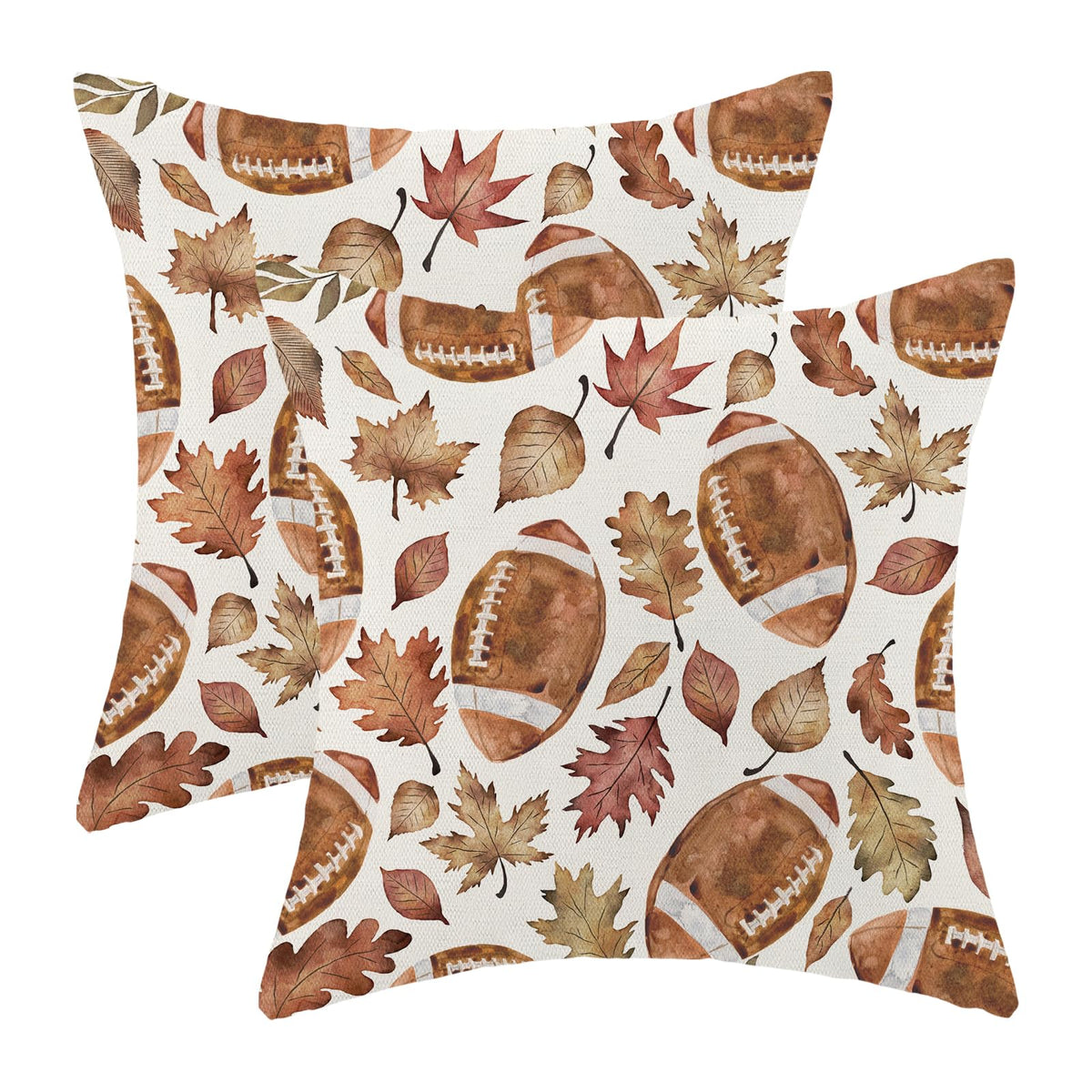 Gohdiwh Fall Pillow Covers 16X16 Set Of 2, Fall Decorative Maple Leaf Football Throw Pillows Linen Autumn Thanksgiving Cushion P