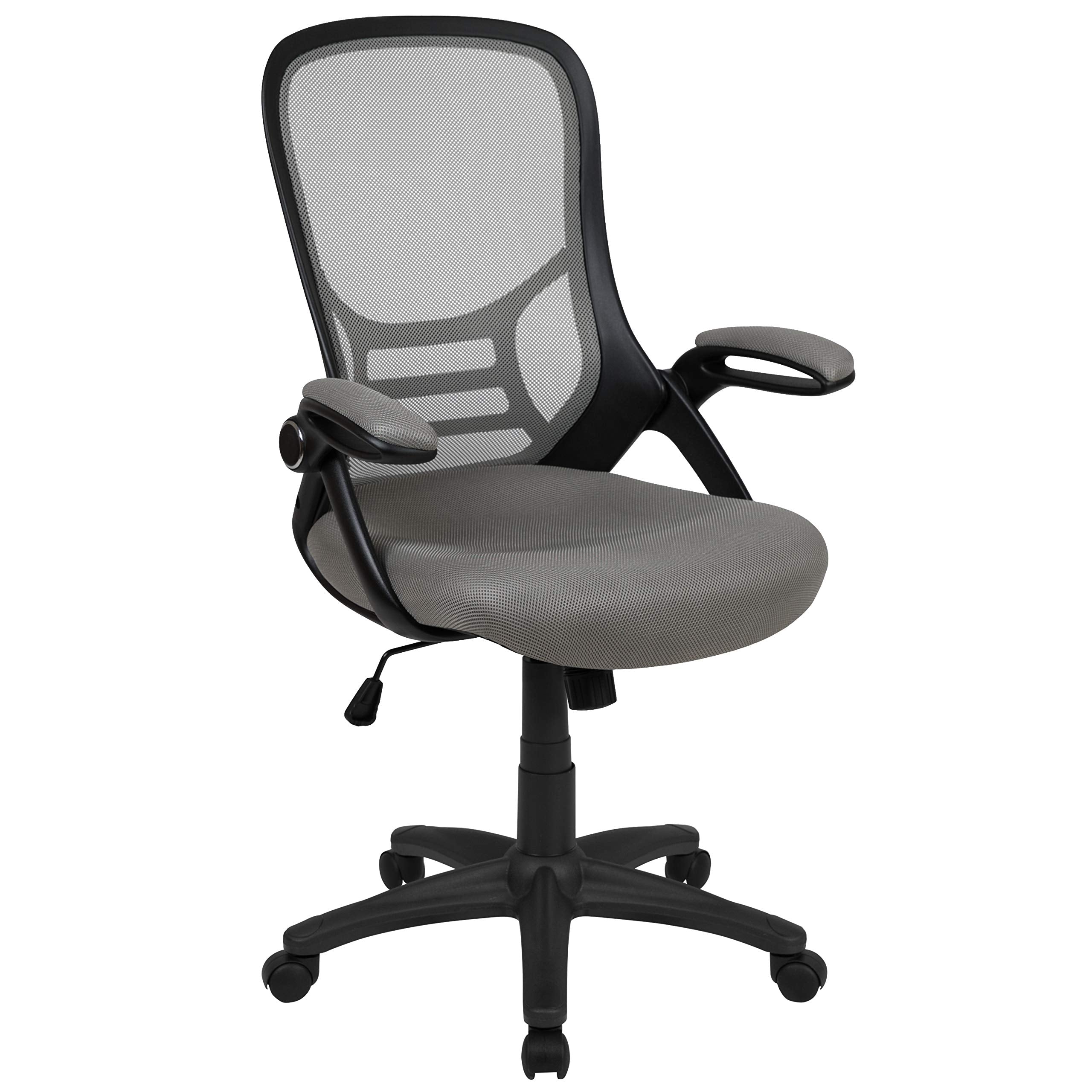 Flash Furniture Porter High-Back Swivel Office Chair With Adjustable Lumbar Support And Seat Height, Ergonomic Mesh Desk Chair With Flip-Up Armrests, Gray/Black