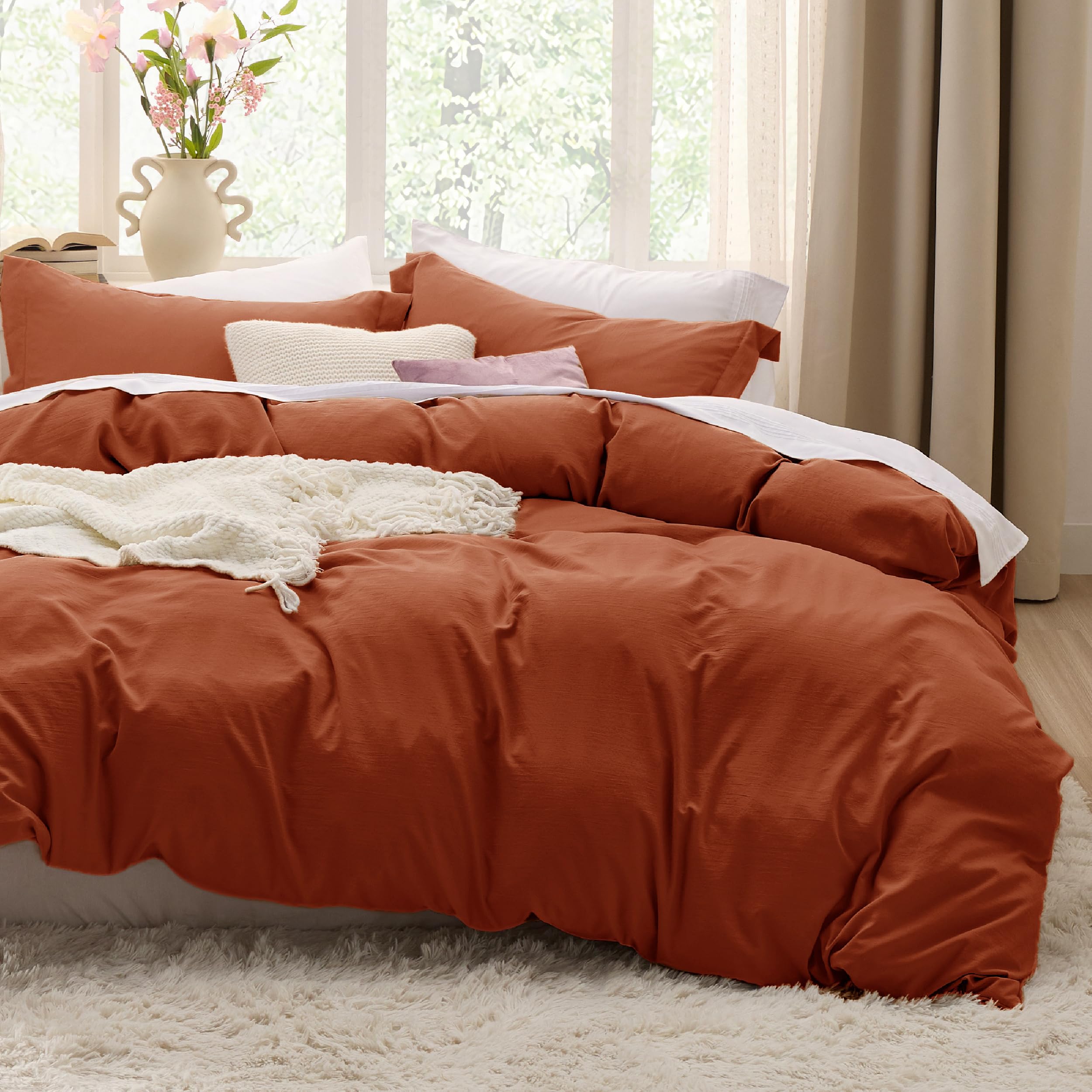 Bedsure Terracotta California King Duvet Cover - Prewashed Extra Soft Bedding Set, Includes 1 Cal King Duvet Cover 104X98 Inches