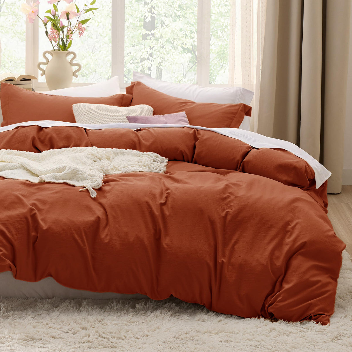 Bedsure Twin/Twin Xl Duvet Cover Dorm Bedding - Soft Prewashed Terracotta Duvet Cover Twin, 2 Pieces, Includes 1 Duvet Cover (68
