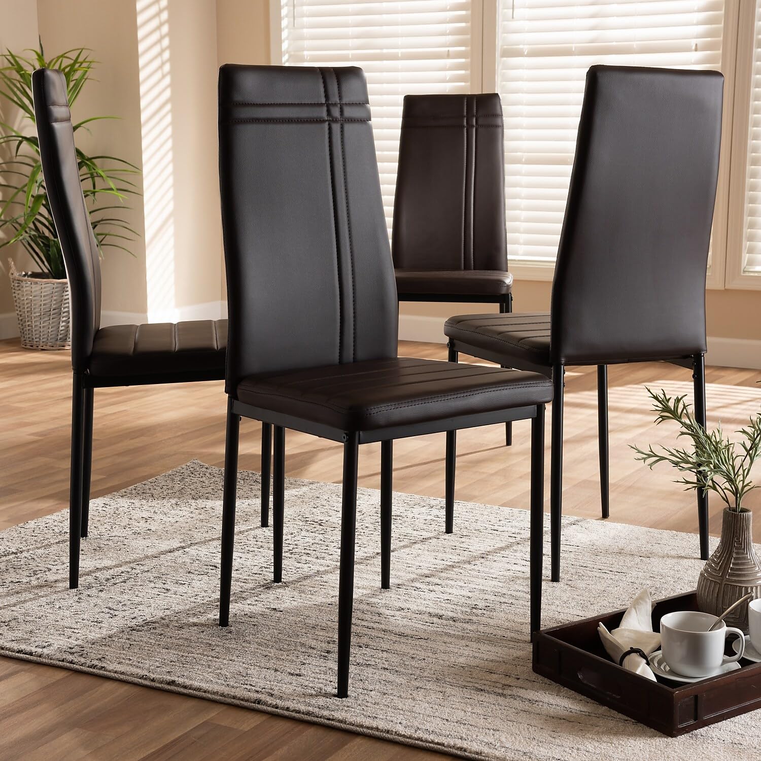 Faux Leather Upholstered Dining Chair in Dark Brown - Set of 4