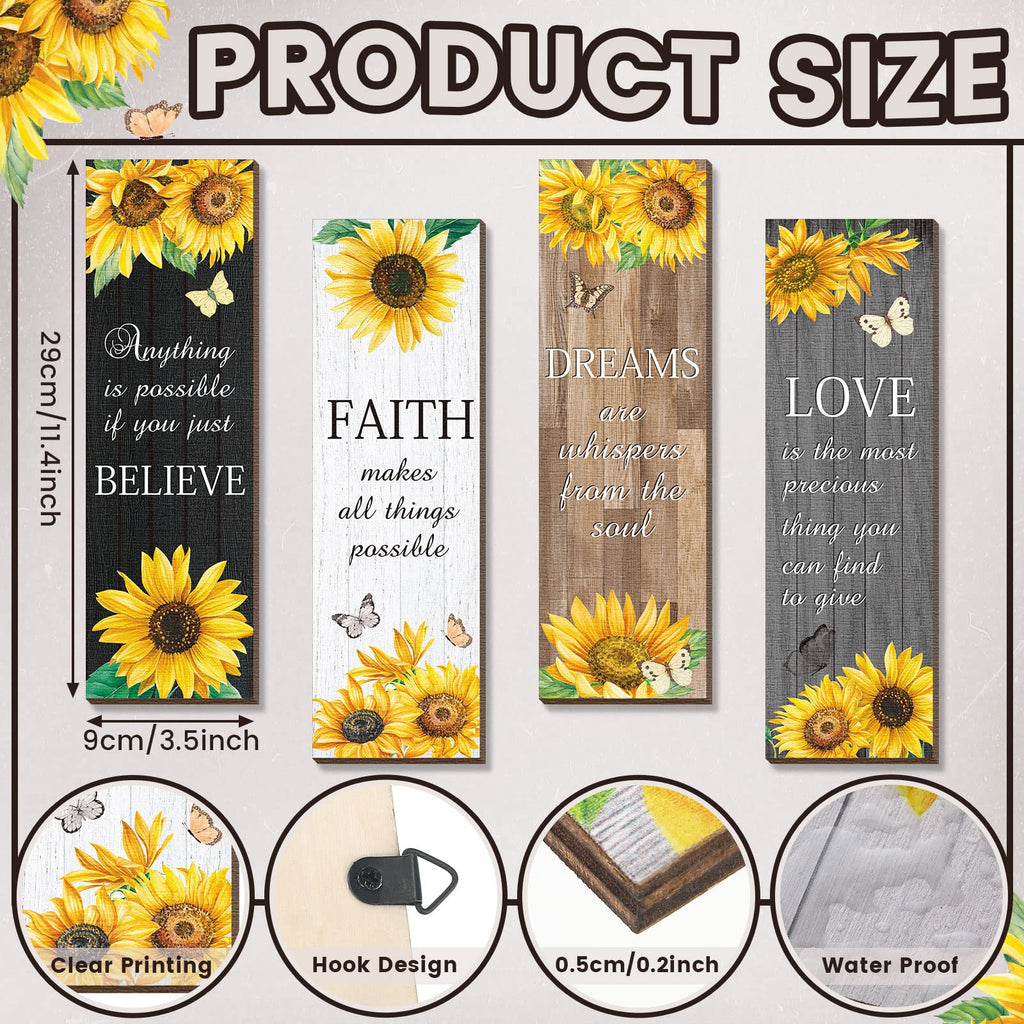 4 Pcs Sunflower Wall Decor Inspirational Sunflower Kitchen Decors Butterfly Gifts For Woman Rustic Farmhouse Love Faith Believe