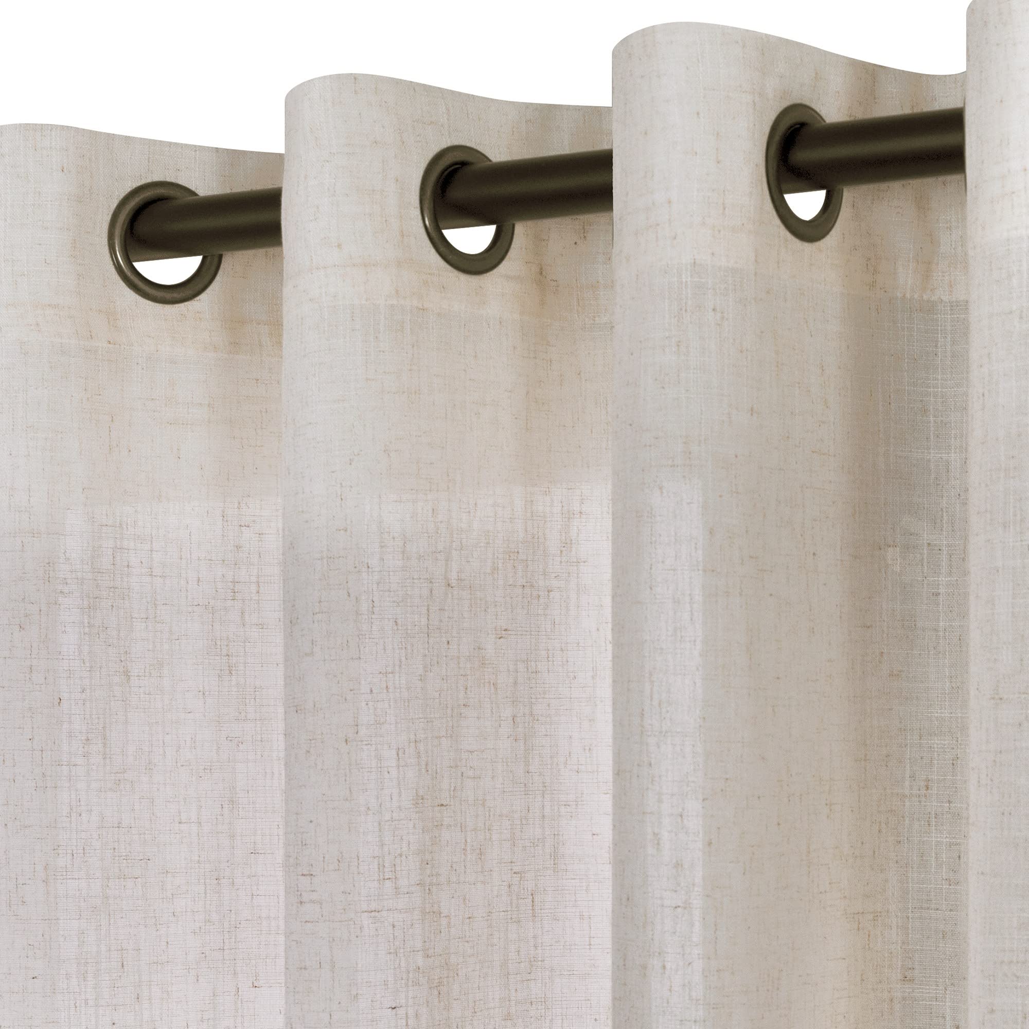 Koufall Tan Beige Sheer Curtains 63 Inch Length For Bedroom 2 Panels Bronze Grommet Light Filtering Linen Curtain Drapes For Liv