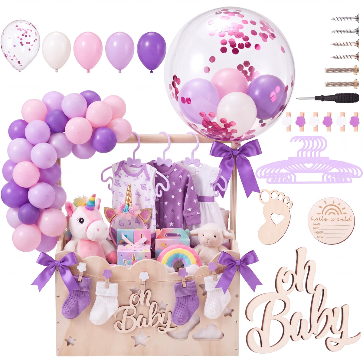 Yiyiring Purple, Wooden Baby Shower Crate Closet,Hollow