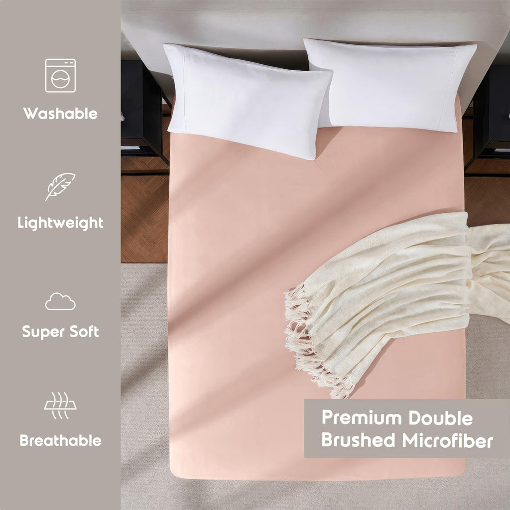 Nestl Peach Beige Twin Xl Fitted Sheet - Extra Deep Pocket, 1800 Microfiber, Ultra Soft, Fits Up To 24 Inch Mattress