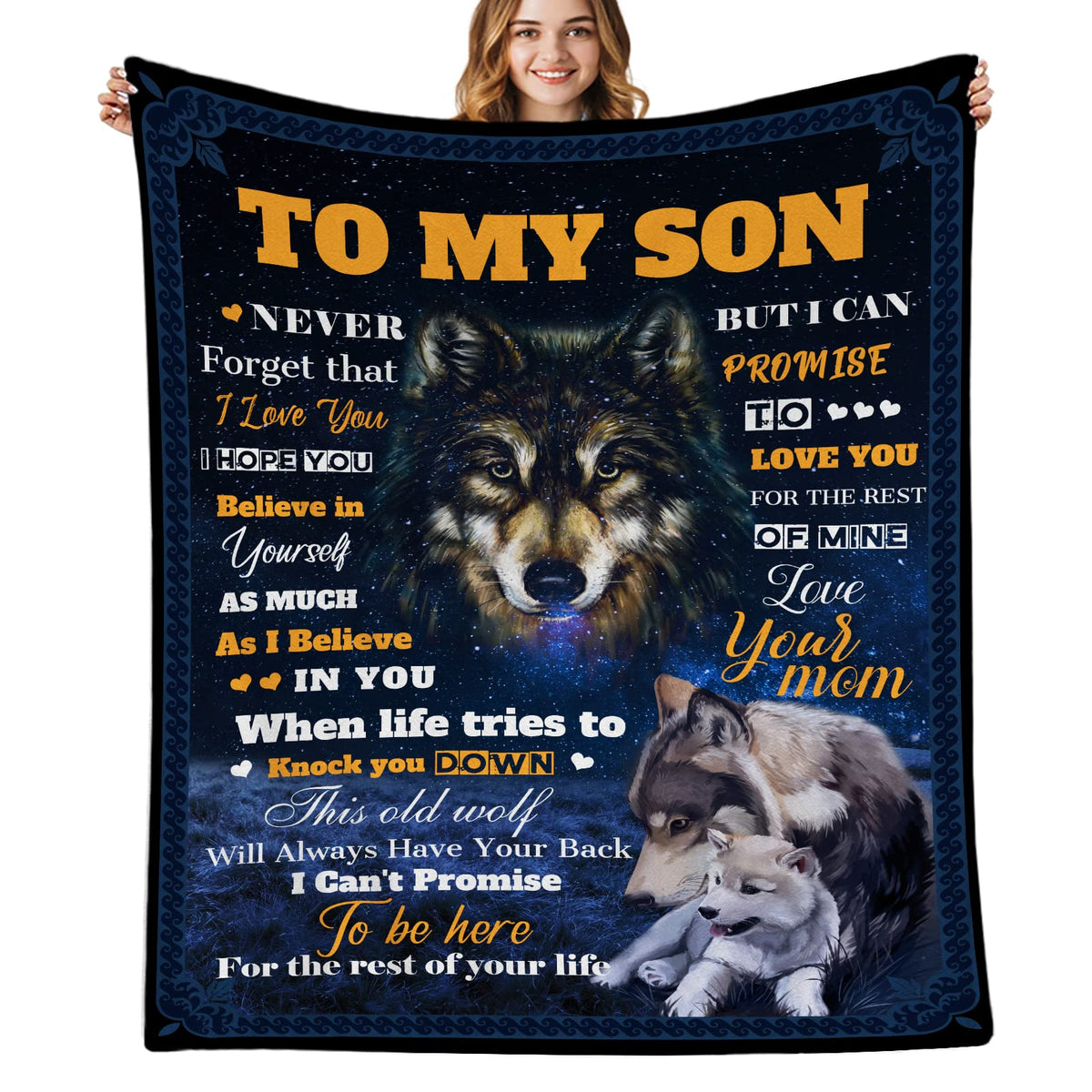 Son Gift From Mom,Gift For Son,To My Son Blanket From Mom,Wolf Throws Blanket Super Soft Cozy Bed Couch Sofa Flannel Blanket For