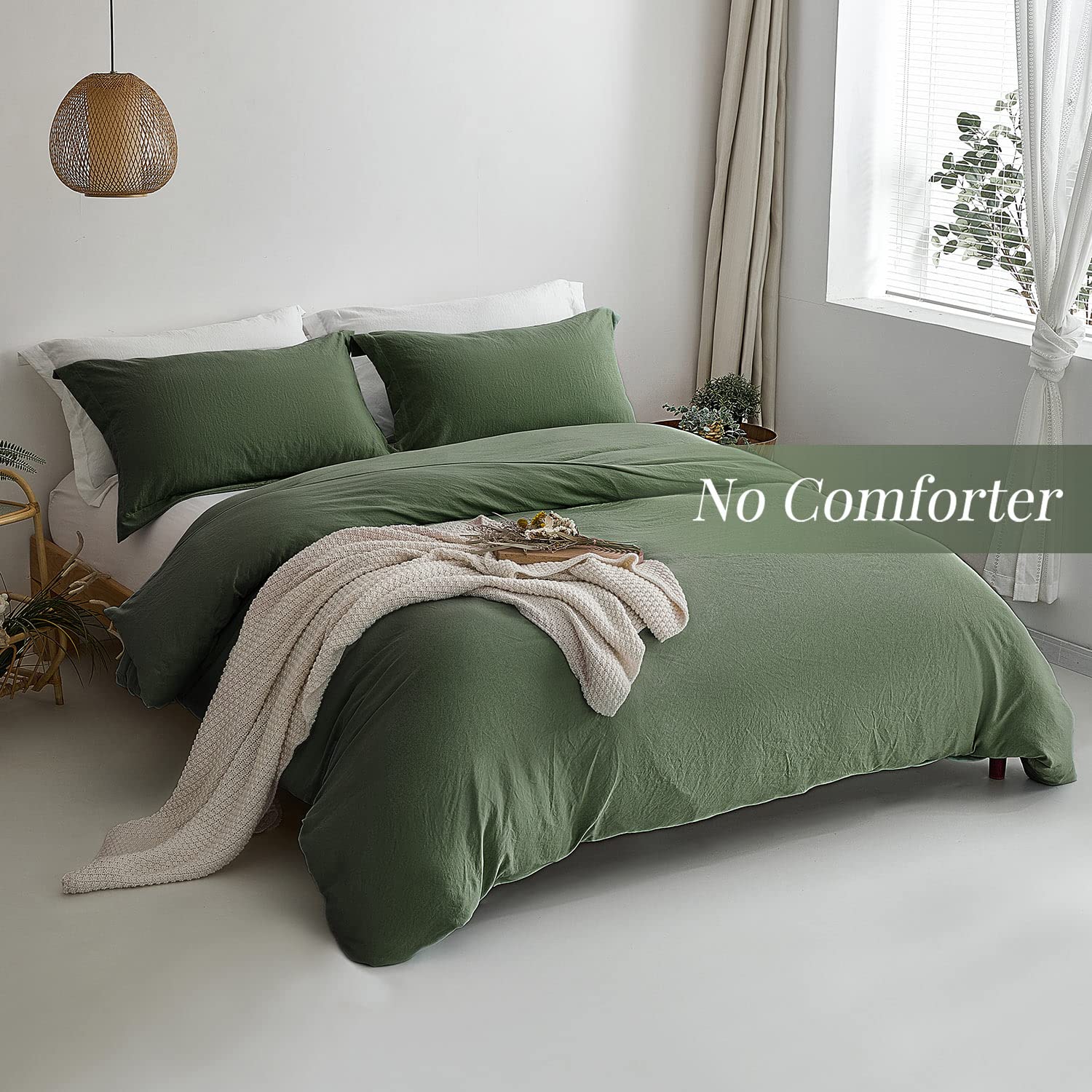 Mildly Super Soft Duvet Cover - 100% Washed Microfiber Olive Green Comforter Cover Set 3 Pieces With Zipper Closure & Corner Tie