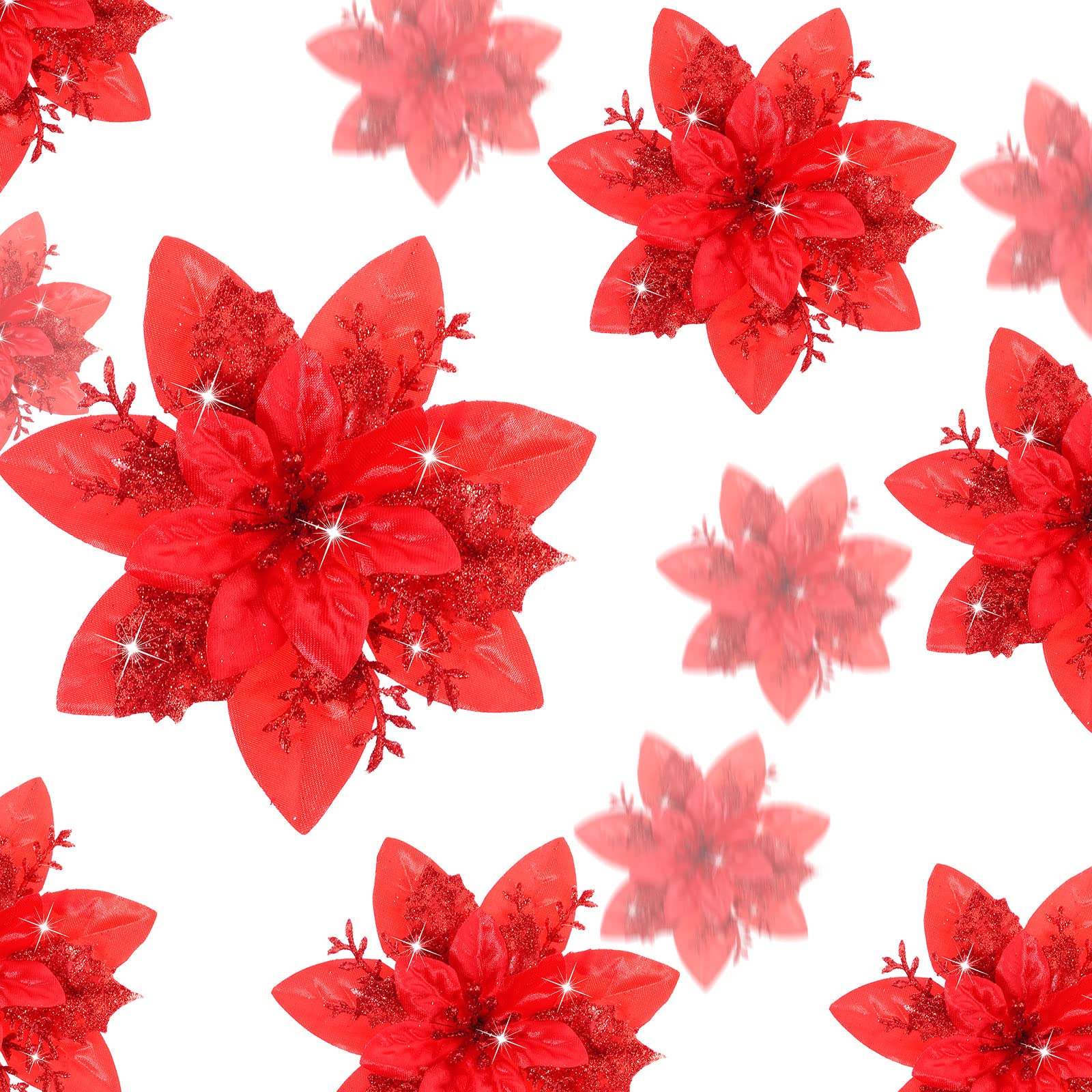24 Christmas Glitter Artificial Poinsettia Flowers Xmas Poinsettia Artificial Wedding Flowers Decorations Xmas Tree Ornaments wi