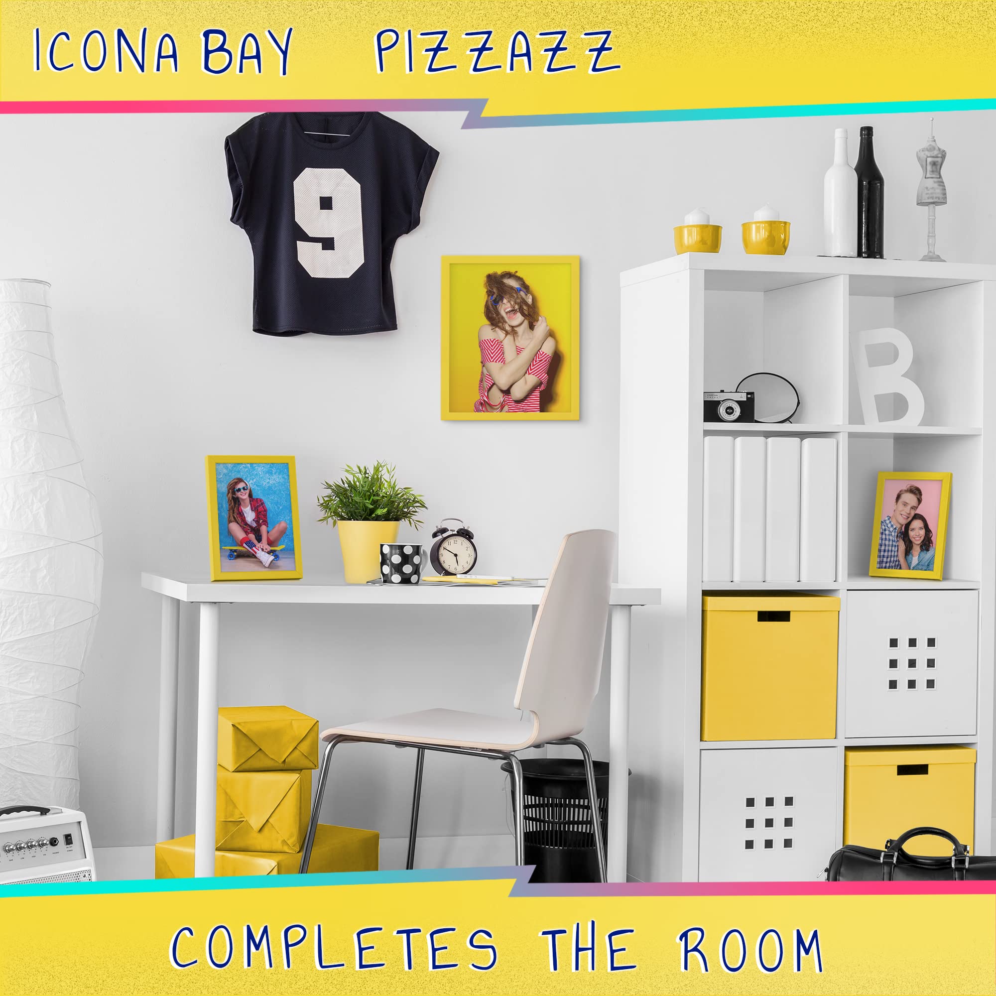Icona Bay 4X6 Picture Frames (Yellow, 3 Pack), Colored Solid Wood Scandinavian Style Frames For Photo, Pizzazz Collection