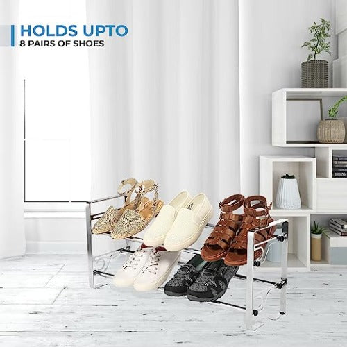 2-Tier Metal Shoe Rack with Slide-n-Adjust, 6-Pair Capacity, Chrome Finish