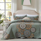 Leaonme 3-Piece Full Queen Size Olive Green Quilt Set Lightweight Oversized Bedspread 90''X98'' Soft Microfiber Floral Coverlet