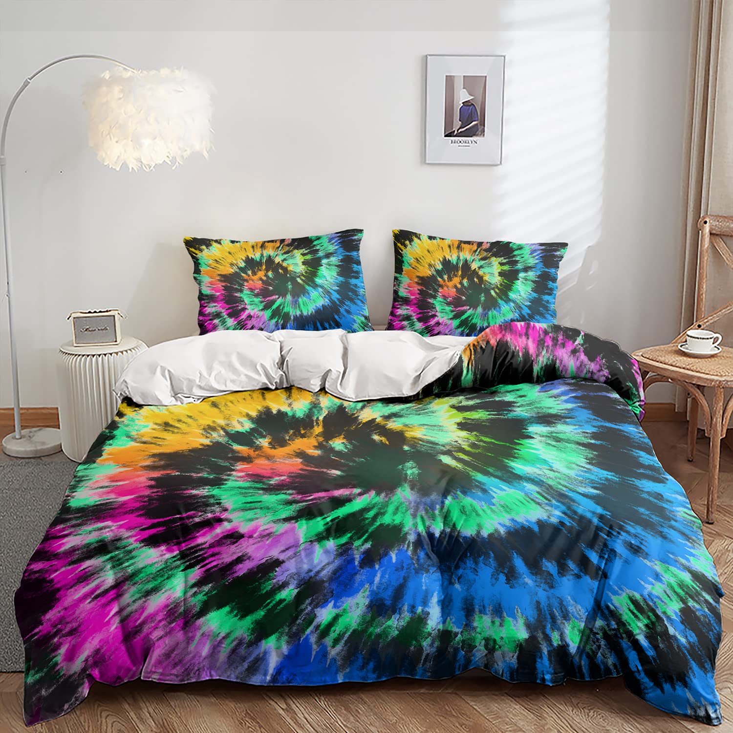 Ailonen Fulid Duvet Cover Set For Teens Young Girls,Colorful Marble Bedding Sets Twin Size,Purple Tie Dye Comforter Cover,3 Piec
