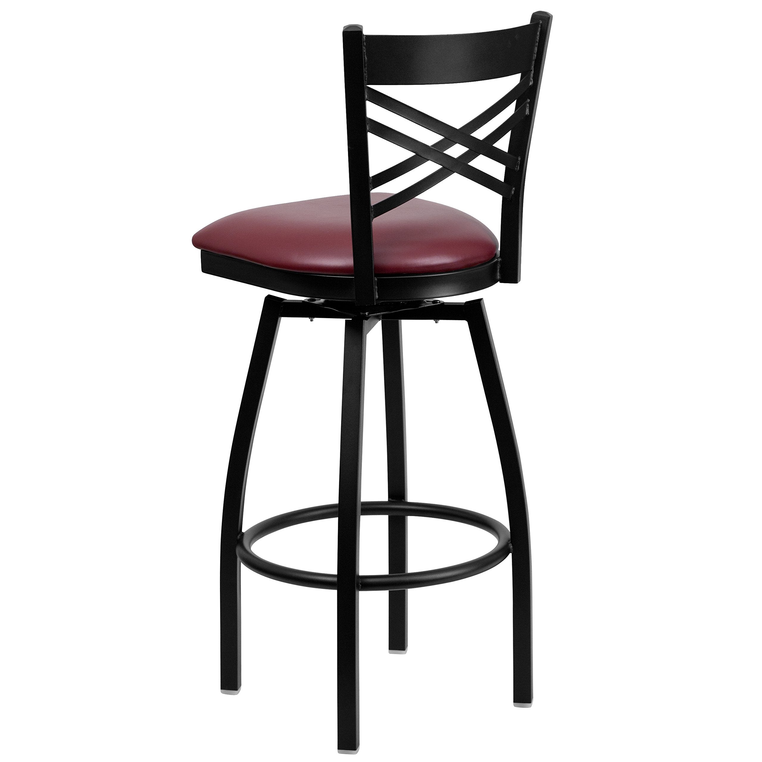 Flash Furniture Hercules Series Black ''X'' Back Swivel Metal Barstool - Burgundy Vinyl Seat