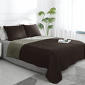 Easy-Going Twin Size Reversible Quilt Set With 1 Quilt And 1 Pillow Shams, Soft Bed Quilt Cover, Water Resistant Lightweight Microfiber Bedspread, Stain Resistant, Chocolate/Beige