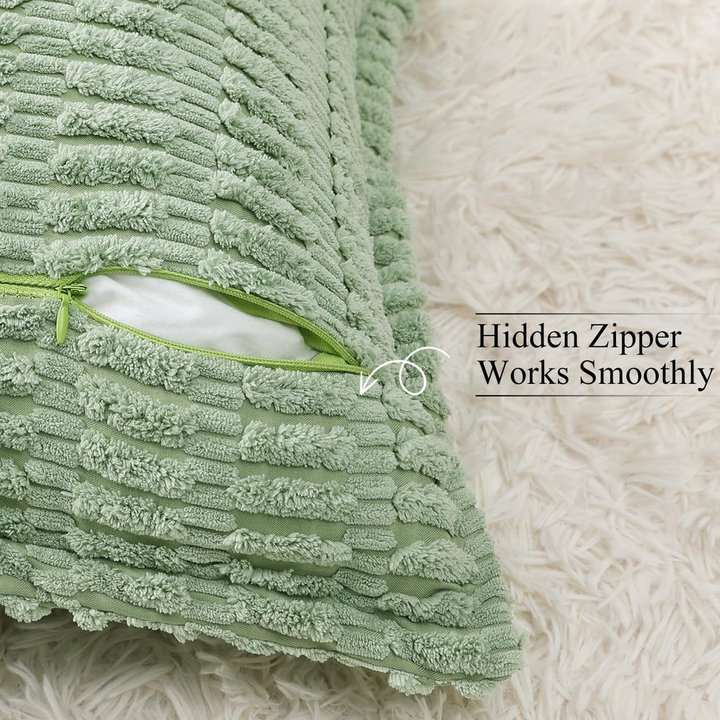 Decoruhome Decorative Spring Sage Green Throw Pillow Covers 12X20 Set Of 2 With Splicing, Boho Lumbar Soft Corduroy Broadside Tw