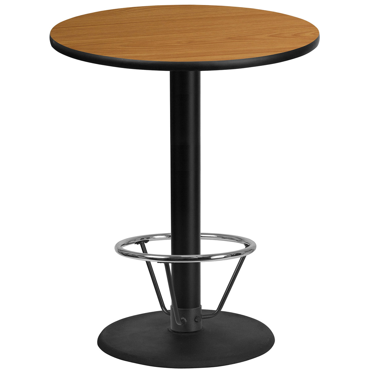 Flash Furniture Stiles 36'' Round Natural Laminate Table Top with 24'' Round Bar Height Table Base and Foot Ring