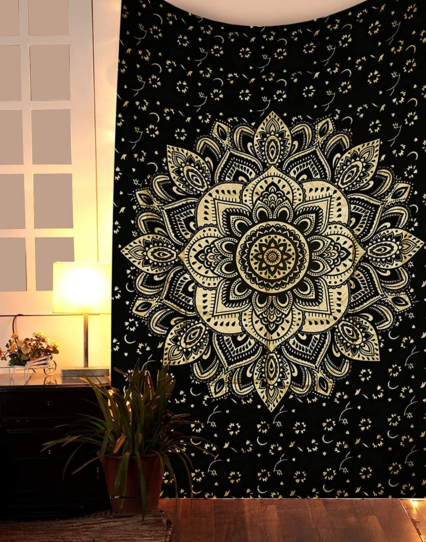 raajsee Gold Mandala Tapestry Bedroom Aesthetic - Indie Wall Tapestry Hippie Room Decor - Boho Tapestrys -Trippy Cute Tapestry W