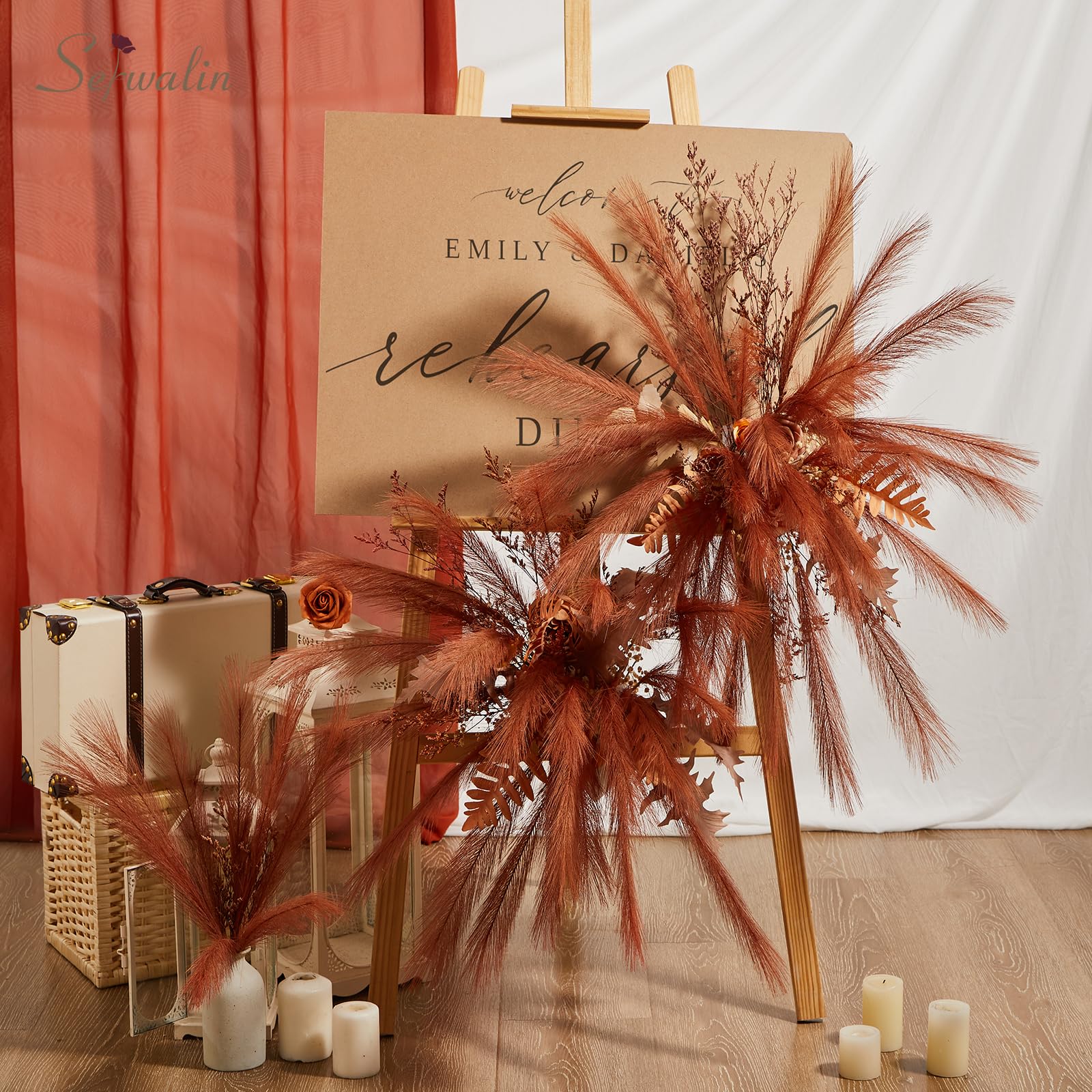 Serwalin ?????????? Pampas Grass Decor ????.??????????, Orange Pampas Grass Home Decor, Pampas Grass Bulk Vase Filler, Boho Faux