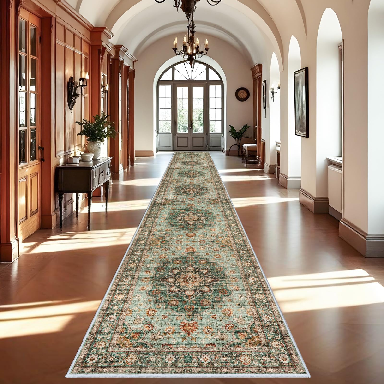 Washable Oriental Hallway Runner Rug - 3x20 Rugs for Living Room Soft Carpet for Bedroom Kitchen Waterproof Floral Distressed In