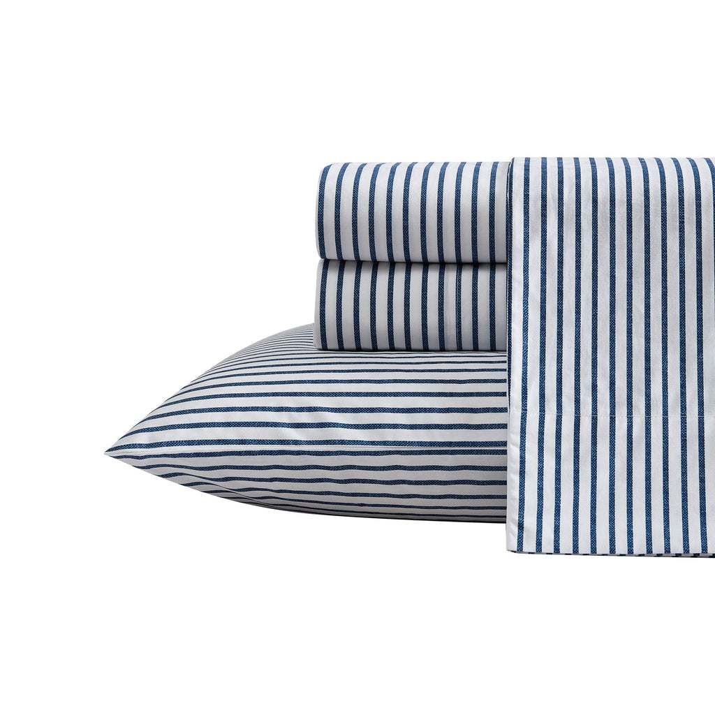 Nautica- King Sheet Set, Cotton Percale Bedding Set, Crisp & Cool, Lightweight & Breathable (Harmead Navy, King)