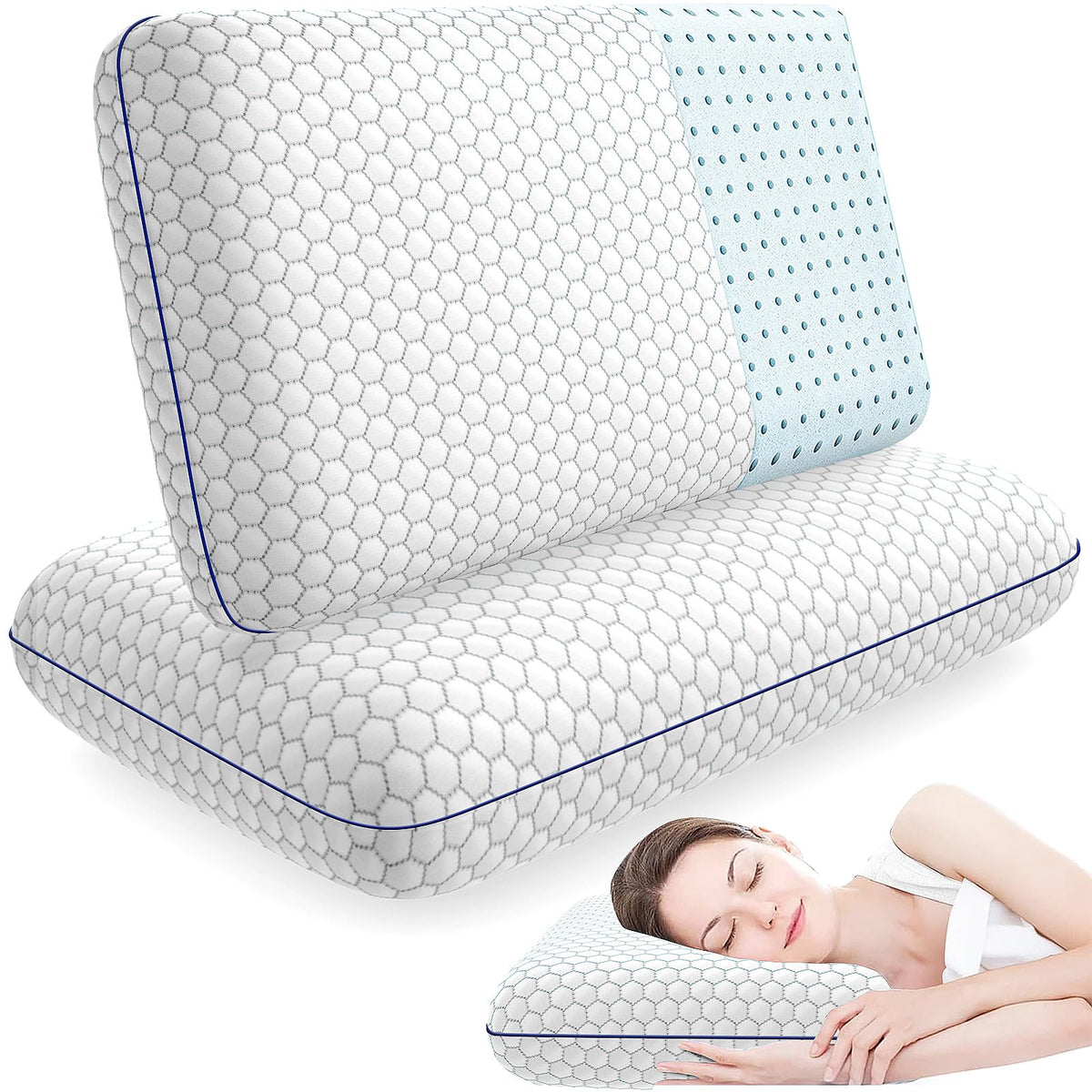 Cushyoasis Memory Foam Pillows For Side, Back And Stomach Sleepers, Set Of 2, Bed Pillow With Washable Cover And Breathable Mesh