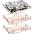 Okllen 3 Pack Wire File Tray, Rose Gold Paper Tray Desk Letter Tray, Office Large Documents Tray Magazine Files Storage Basket O