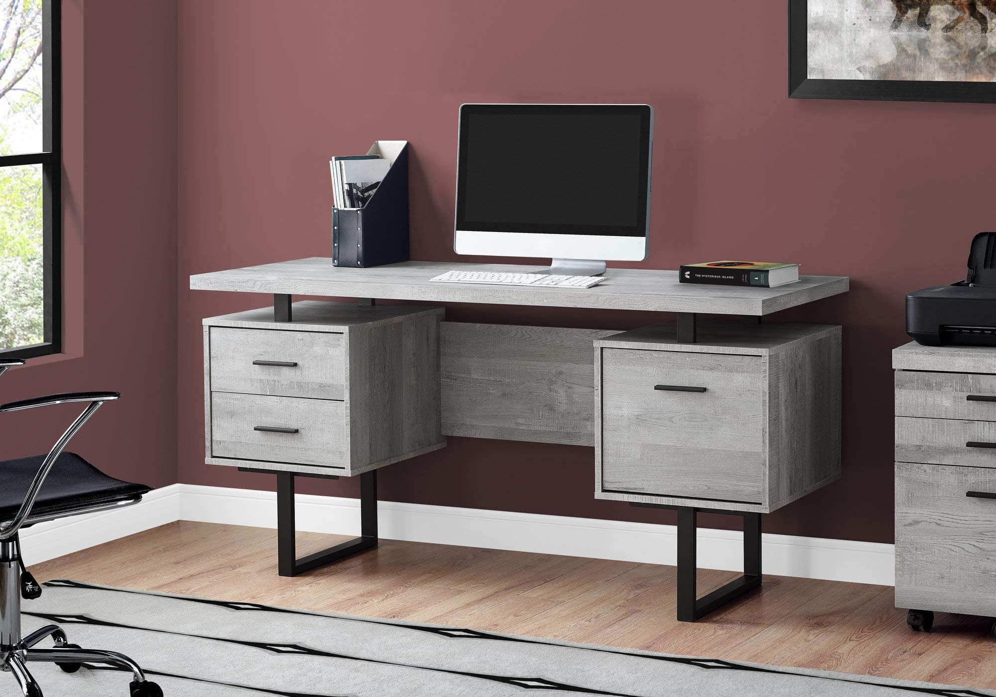 Monarch Specialties Computer Desk with Drawers - Contemporary Style - Home & Office Computer Desk with Metal Legs - 60'L (Grey Reclaimed Wood Look)