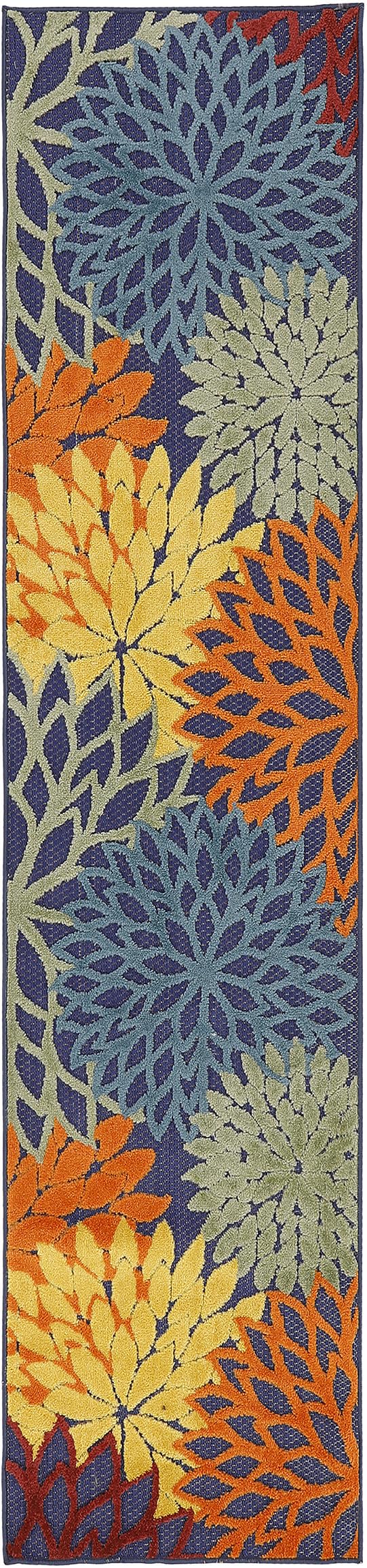Nourison Aloha Indoor/Outdoor Modern Navy Multicolor 2' X 6' Area Rug, Easy Cleaning, Non Shedding, Bed Room, Living Room, Dining Room, Backyard, Deck, Patio (2X6)