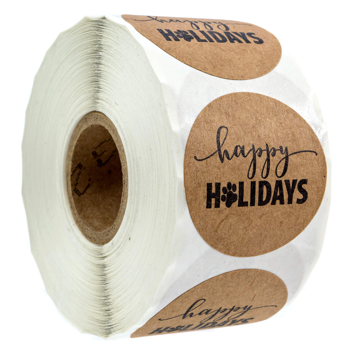 Paw Print Happy Holidays Brown Kraft Stickers / 500 Winter Holiday Dog Paw Labels / 1.5' Holiday Greeting Envelope Seals/Pet Pa