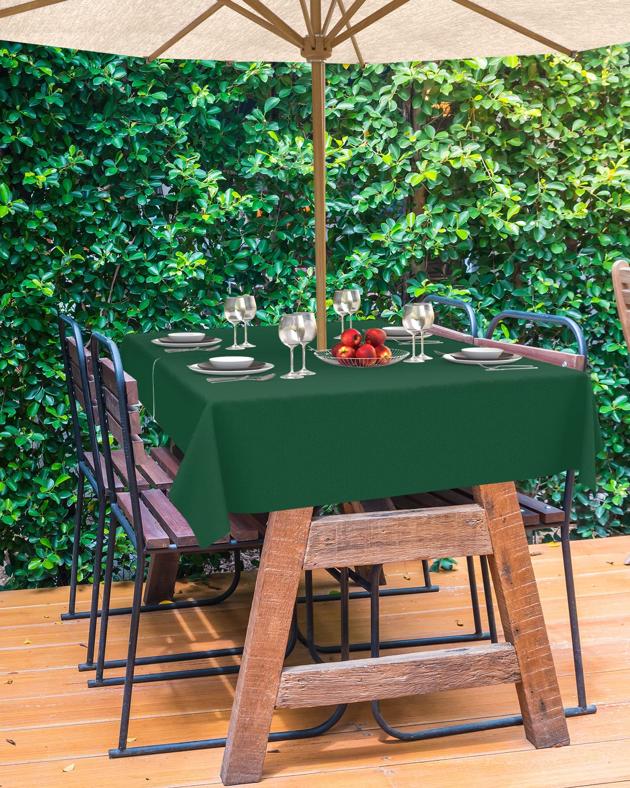 Queenker Sea Green Outdoor Tablecloth With Umbrella Hole And Zipper, Solid Color Table Cover For Rectangle Tables Waterproof Tab