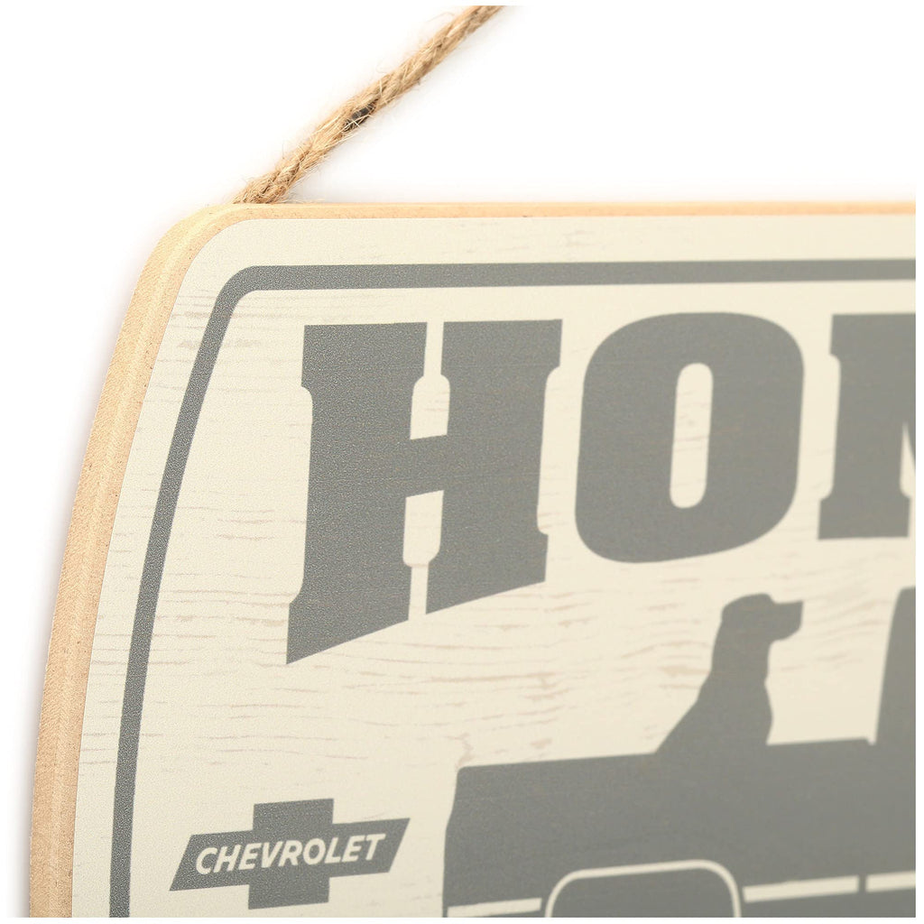 Open Road Brands Chevrolet Hanging Sign - Home Is Where My Dog And My Truck Are - Chevy Wood Wall Decor For Man Cave Or Garage